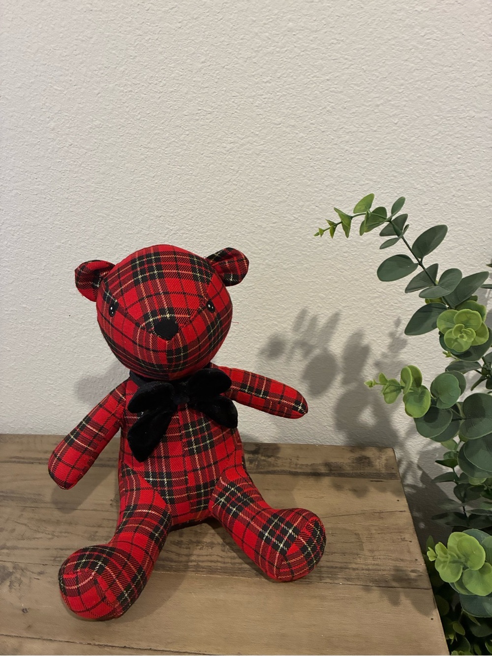 Martha Stewart Christmas Tartan Bear with Black Velvet Bow.